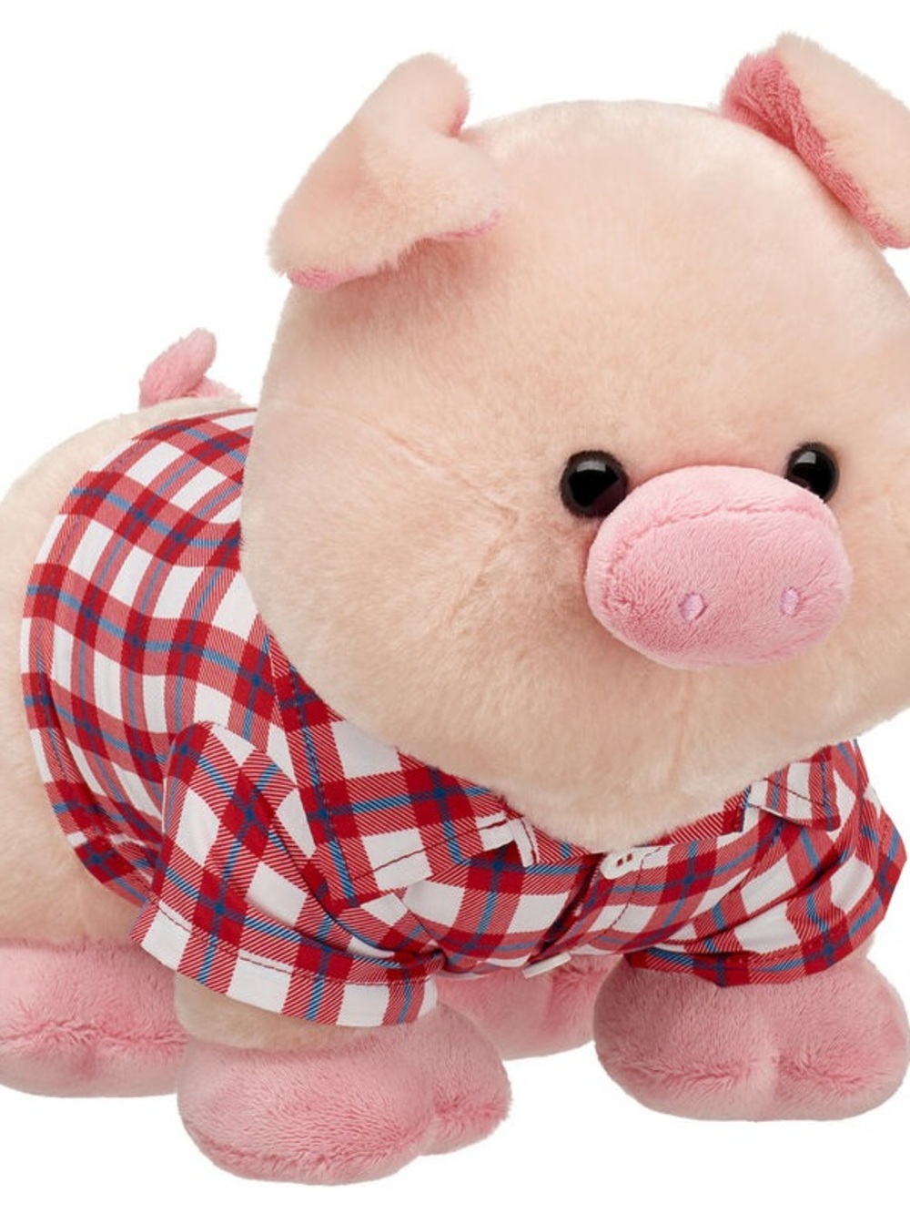 Fuzzy Pink Pig Soft Toy Farm Plaid Gift Set.  Build a Bear